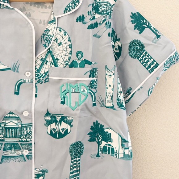 Katie Kime Dallas Toile Pajama Short Set Large Cotton Sleepwear Lounge Classic - Picture 6 of 14